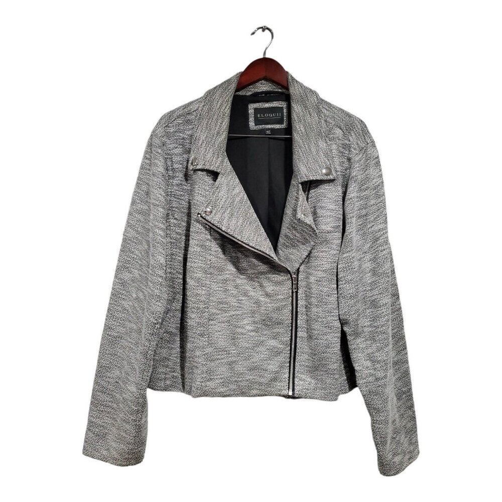 Eloquii Soft Knit Moto Jacket Long Sleeve Zip Black White Women's Size 26/28